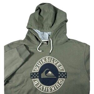 Vintage Quicksilver Graphic Hoodie Mens XL Green Surf Skater Y2K Fleece Pullover